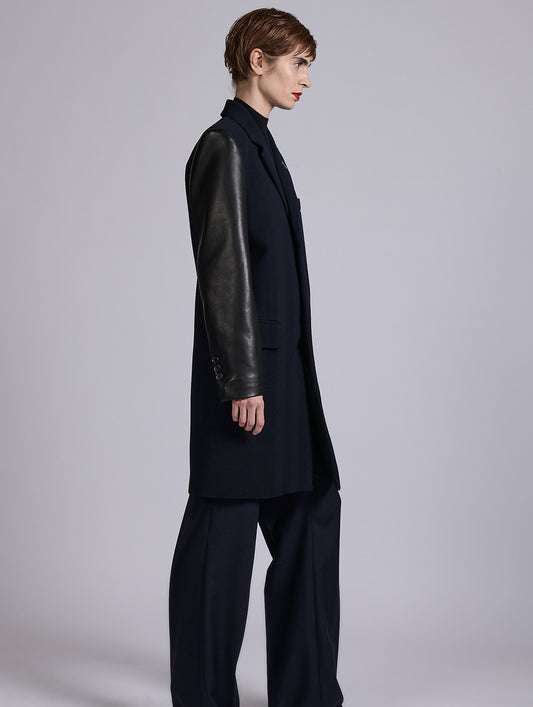 Navy textured herringbone two-tone overcoat
