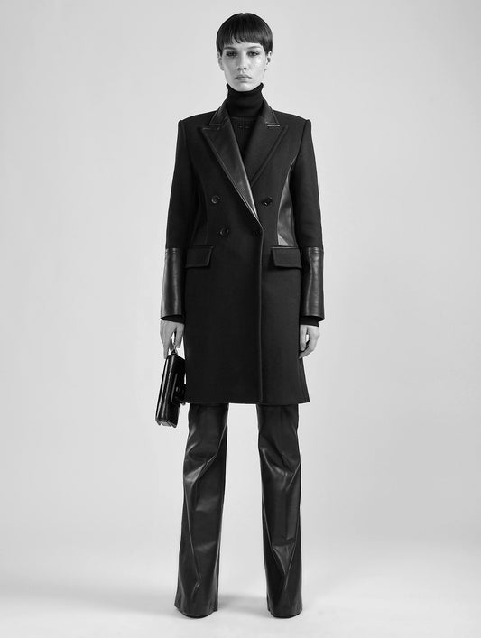 Black double-breasted wool and cashmere coat

