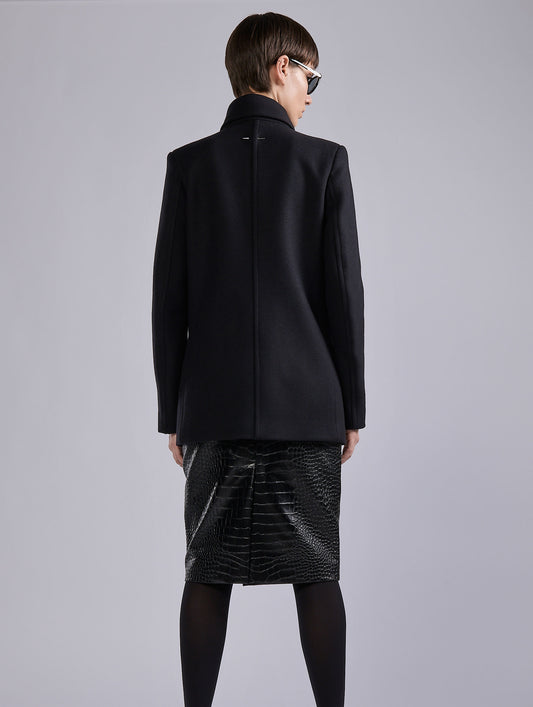 Black bi-material pea coat in wool-cashmere
