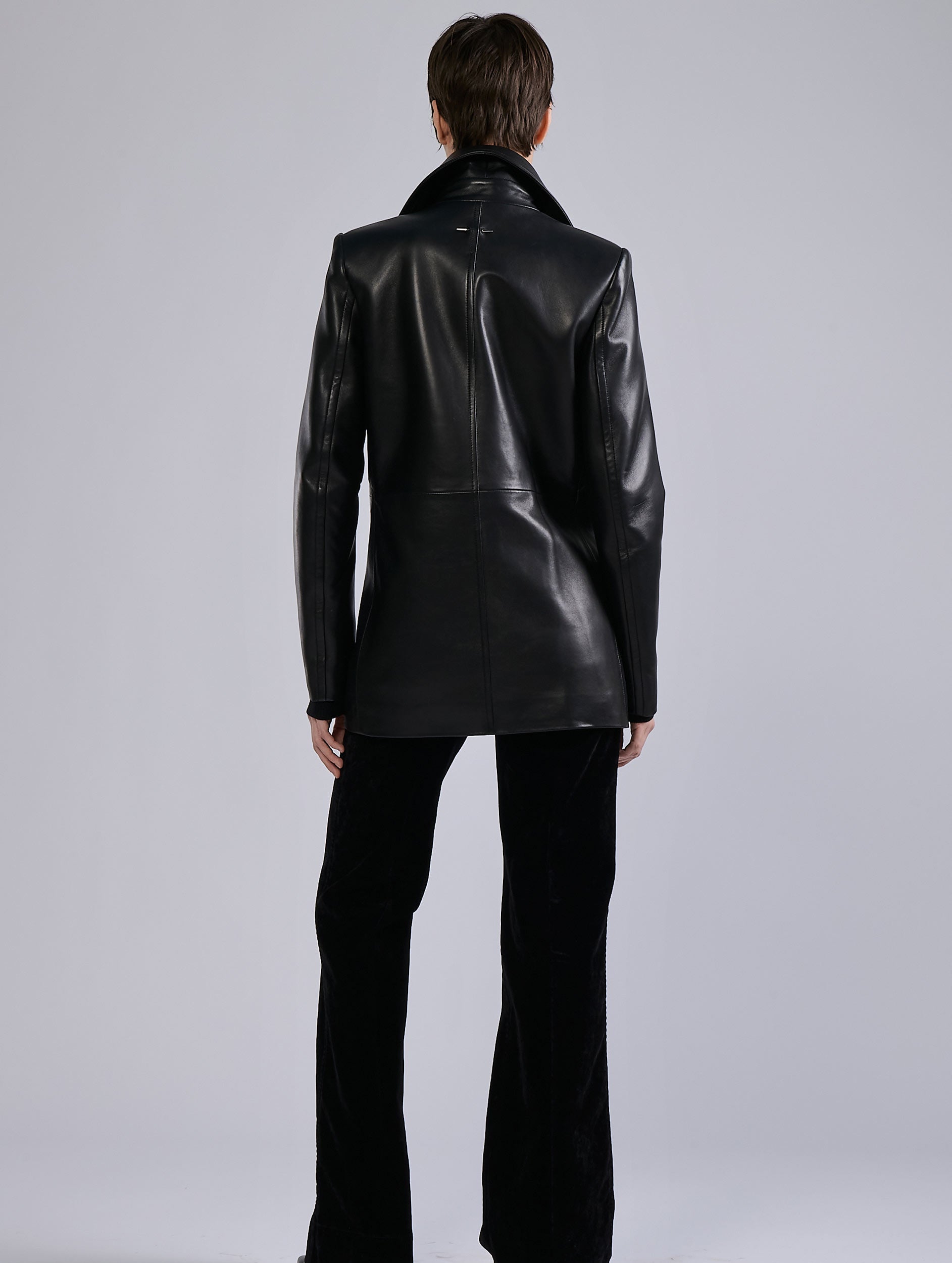 Women ready-to-wear | Black plongé leather pea coat | Barbara Bui