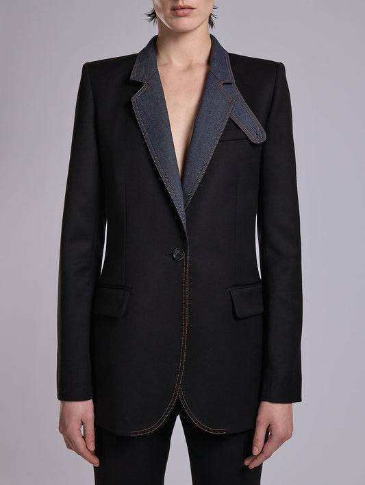 Black stretch twill bi-material jacket