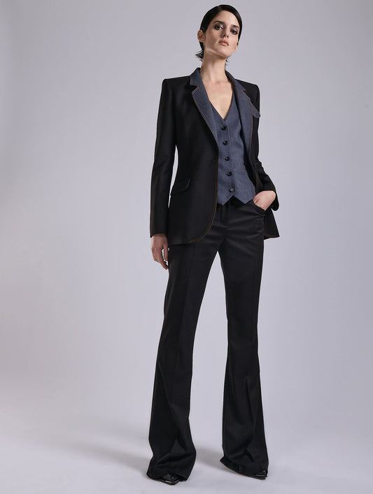 Black stretch twill bi-material jacket