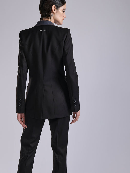 Black stretch twill bi-material jacket