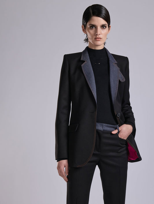 Black stretch twill bi-material jacket