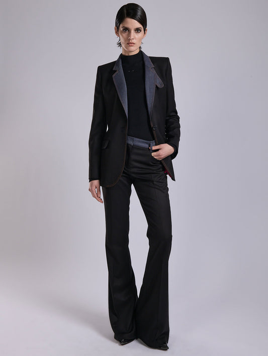 Black stretch twill bi-material jacket
