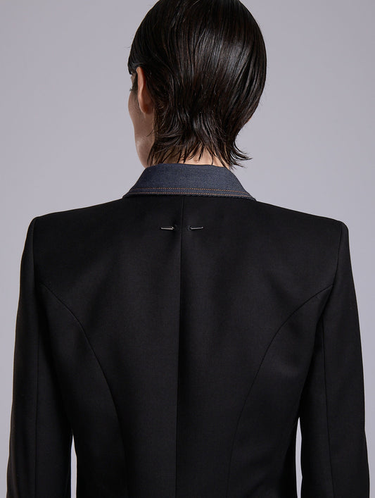 Black stretch twill bi-material jacket