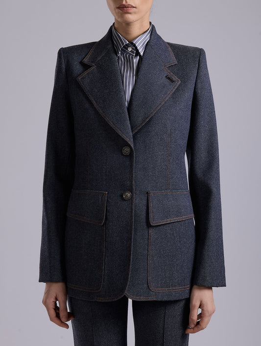 Blue wool denim fitted jacket