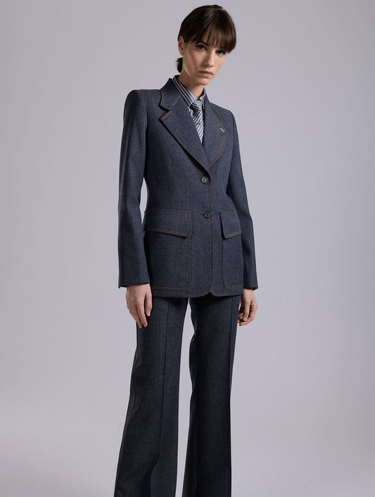 Blue wool denim fitted jacket
