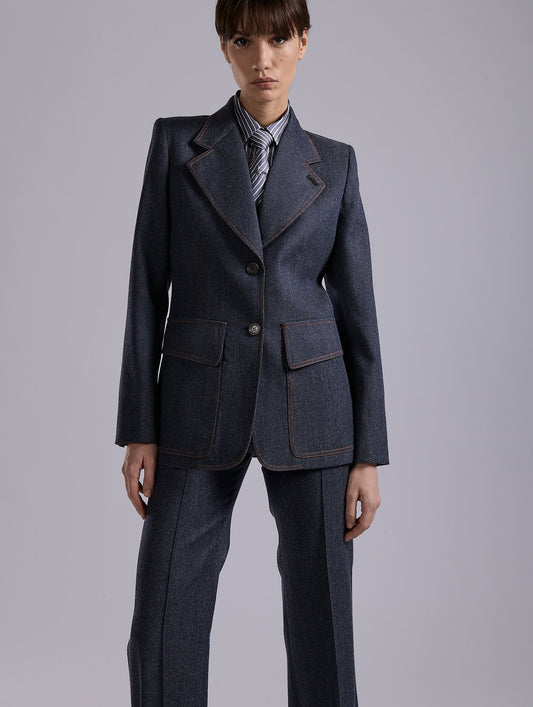 Blue wool denim fitted jacket