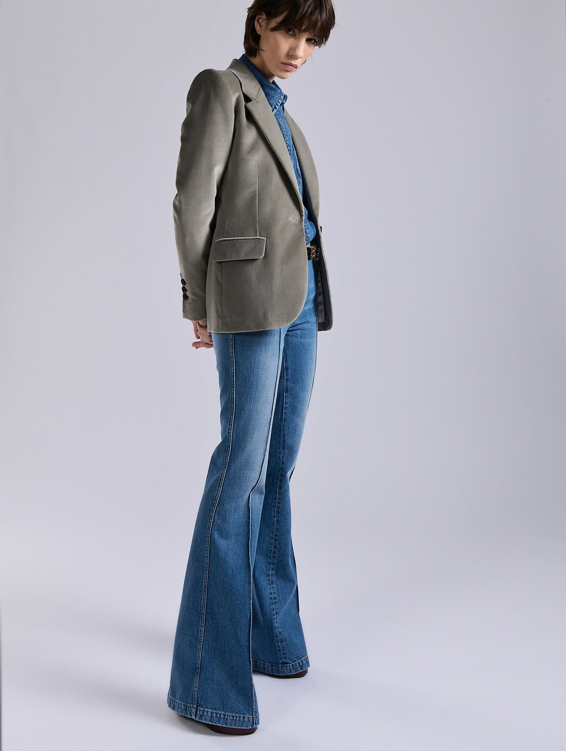 Women ready-to-wear | Grey velvet fitted jacket | Barbara Bui
