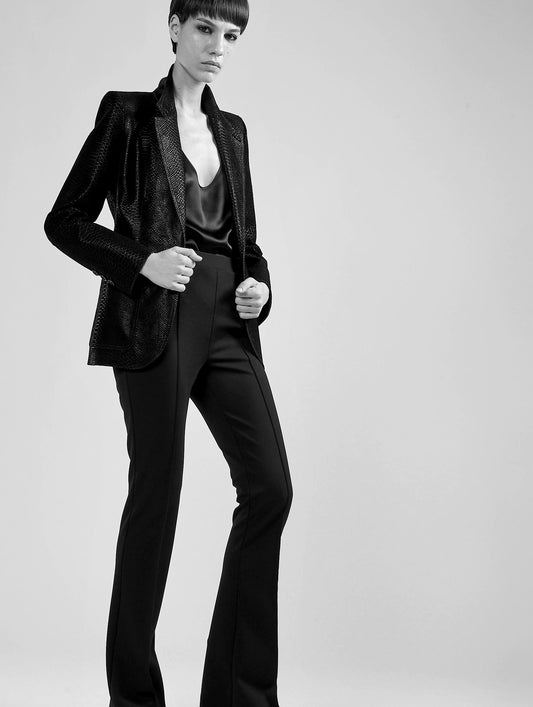Black flocked python imitation leather jacket