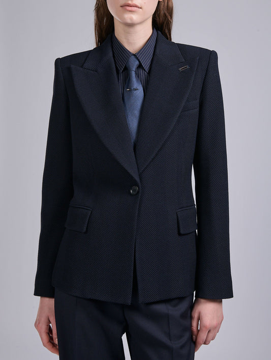 Navy textured herringbone jacket