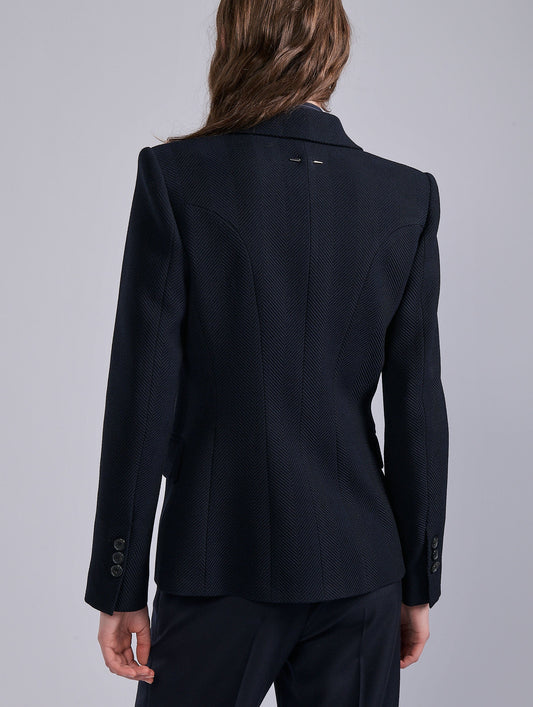 Navy textured herringbone jacket