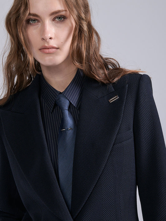 Navy textured herringbone jacket