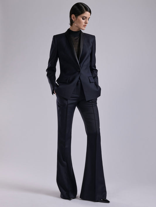 Navy wool and cashmere twill satin-collar jacket