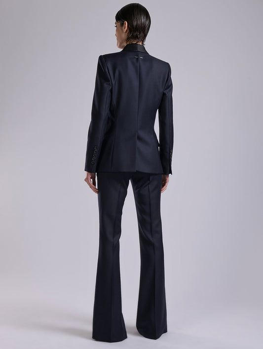 Navy wool and cashmere twill satin-collar jacket