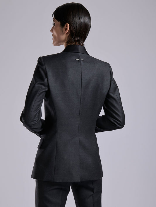 Grey wool and cashmere twill satin-collar jacket