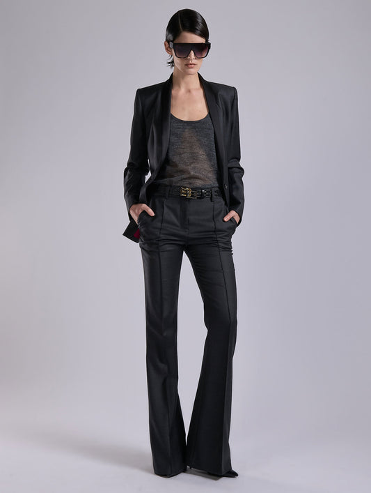 Grey wool and cashmere twill satin-collar jacket