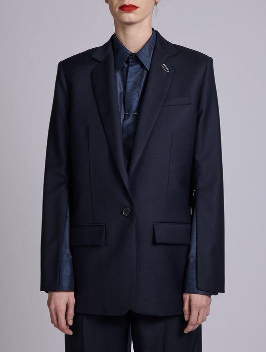 Navy wool and cashmere twill straight jacket