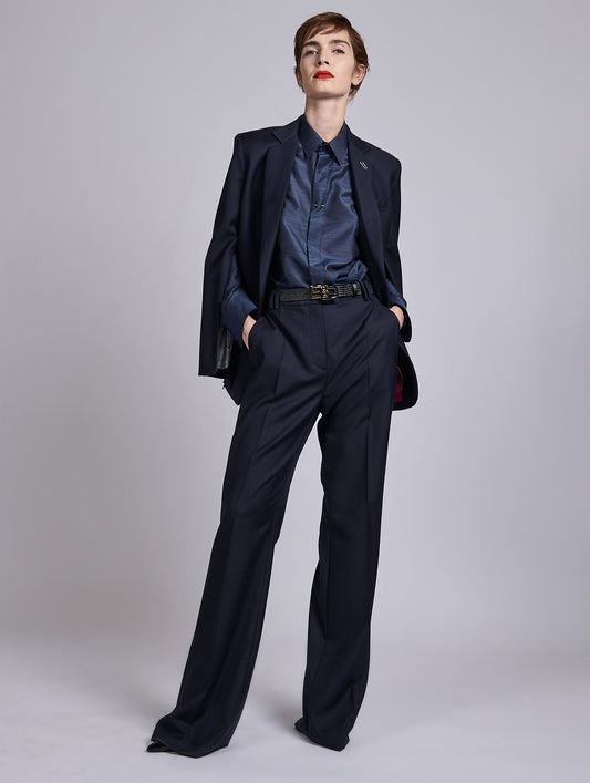 Navy wool and cashmere twill straight jacket