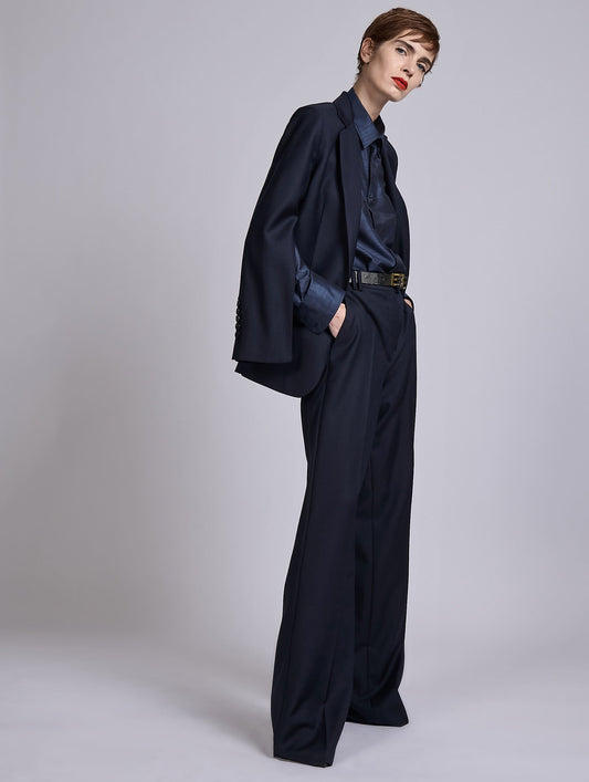 Navy wool and cashmere twill straight jacket