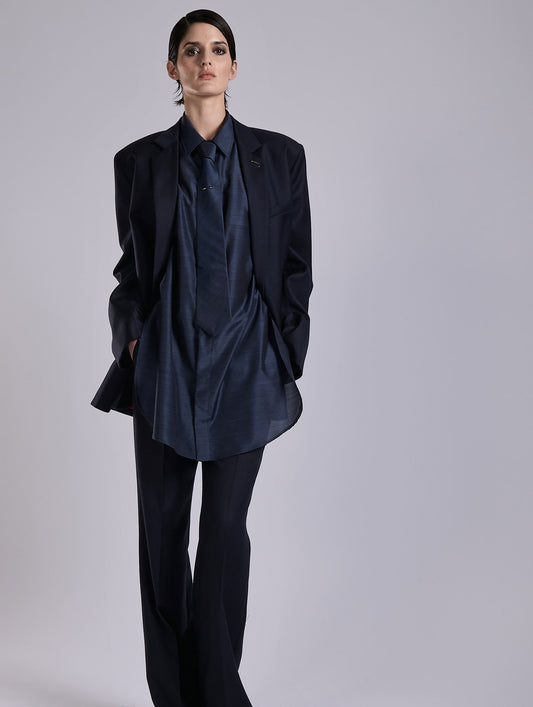 Navy wool and cashmere twill straight jacket