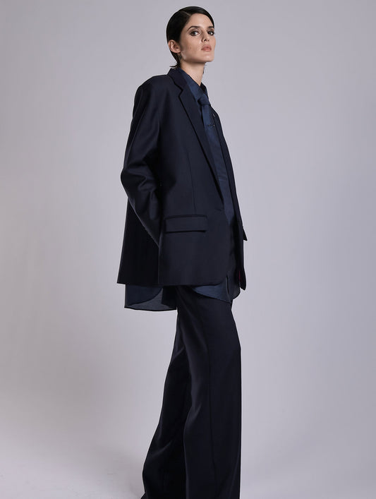 Navy wool and cashmere twill straight jacket