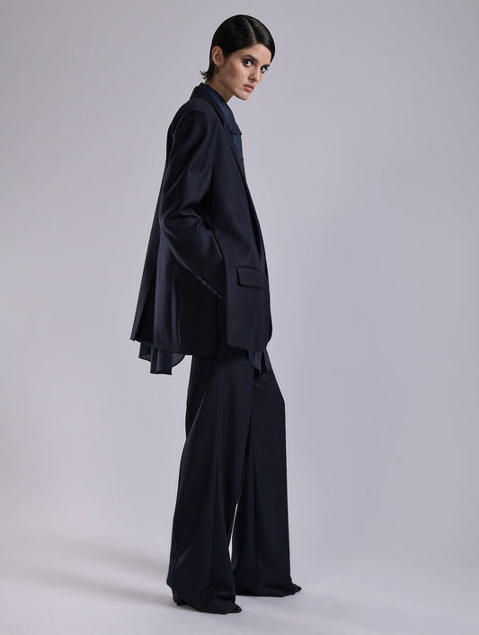 Navy wool and cashmere twill straight jacket