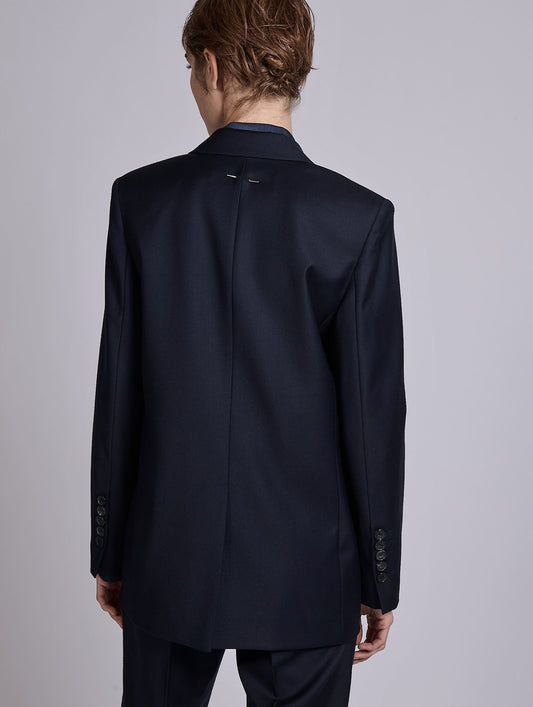 Navy wool and cashmere twill straight jacket