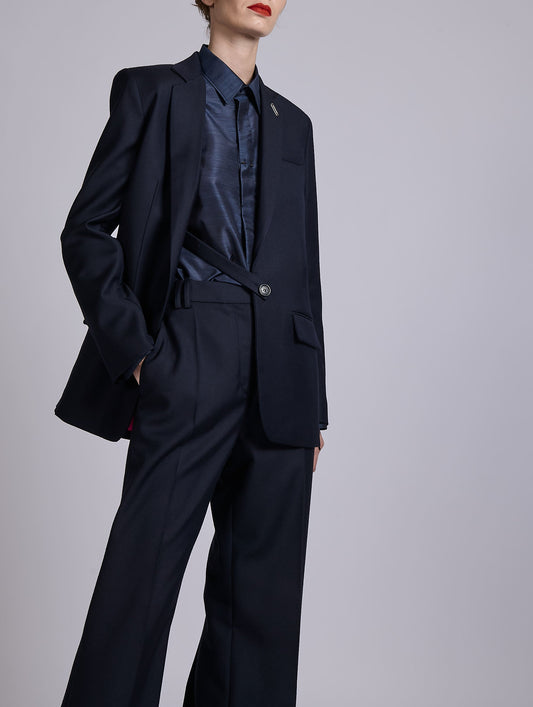 Navy wool and cashmere twill straight jacket