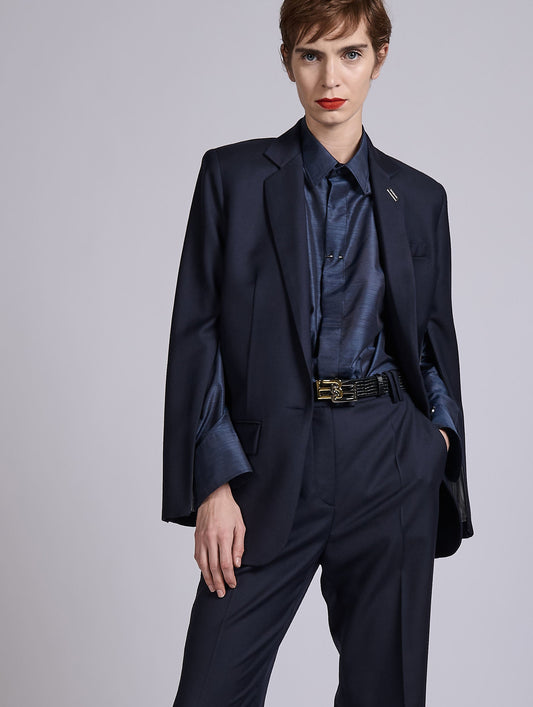 Navy wool and cashmere twill straight jacket