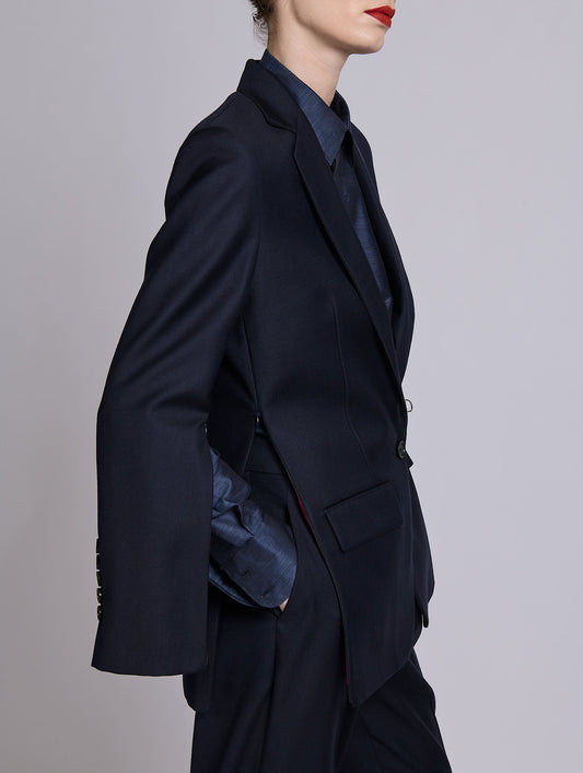 Navy wool and cashmere twill straight jacket