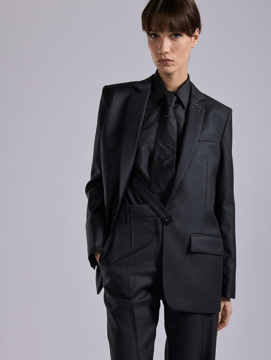 Grey wool and cashmere twill straight jacket