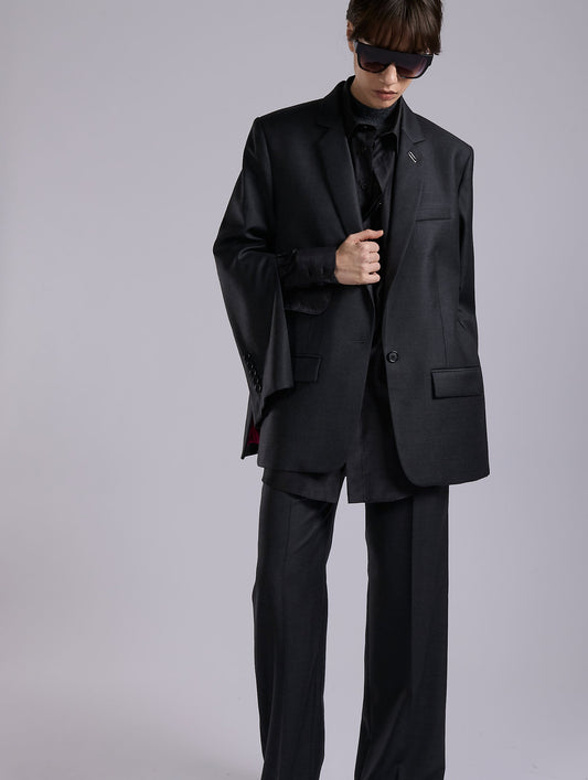 Grey wool and cashmere twill straight jacket
