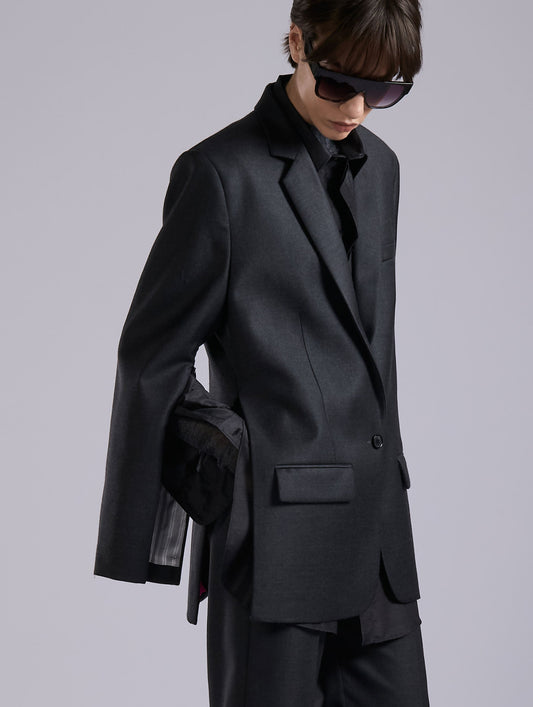 Grey wool and cashmere twill straight jacket