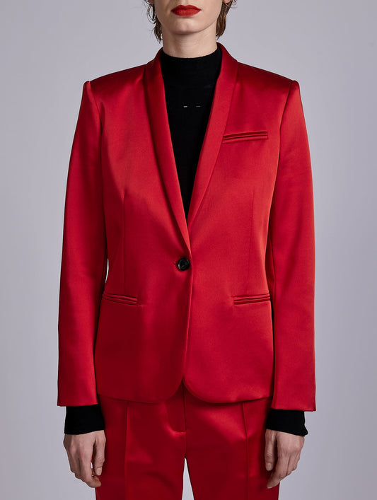 Red satin fitted jacket