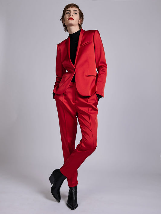 Red satin fitted jacket