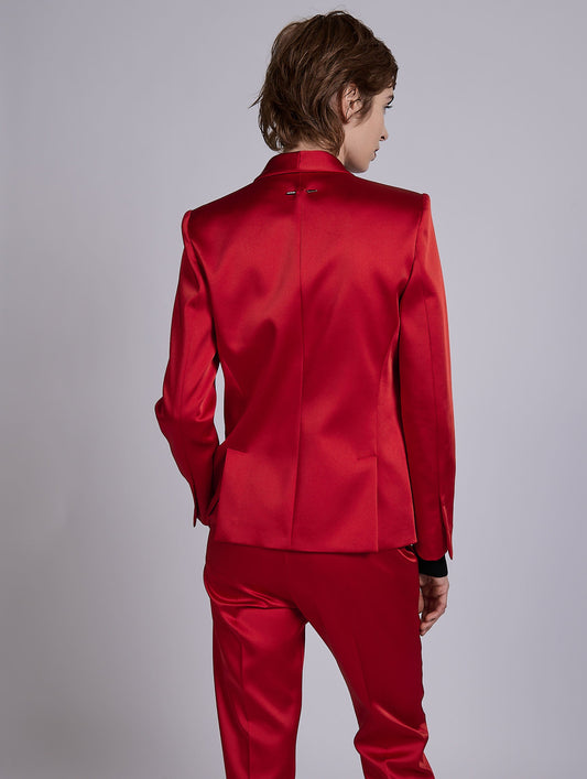 Red satin fitted jacket