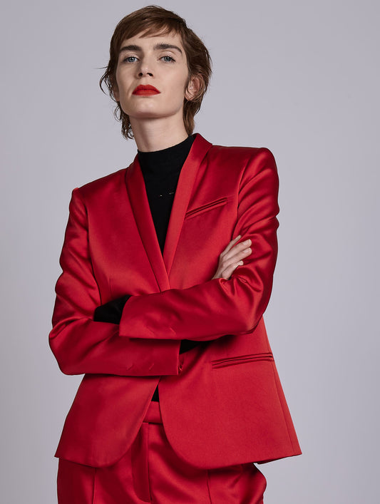 Red satin fitted jacket