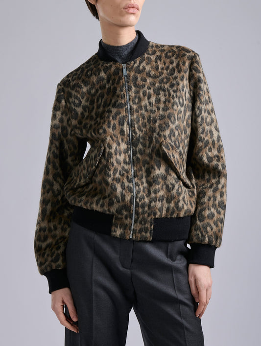 Blouson Teddy en jacquard léopard