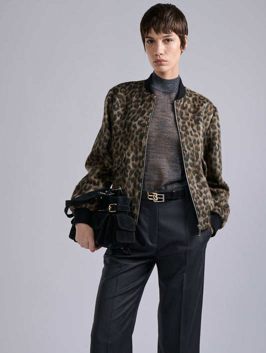Blouson Teddy en jacquard léopard