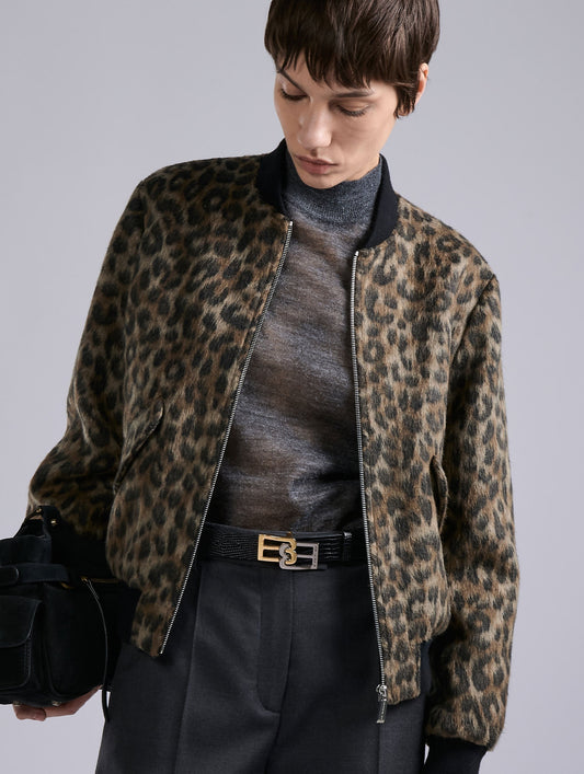 Blouson Teddy en jacquard léopard