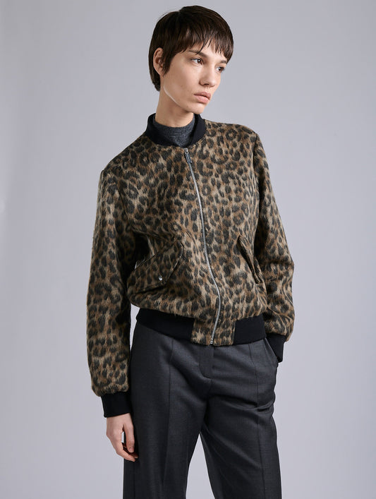 Blouson Teddy en jacquard léopard