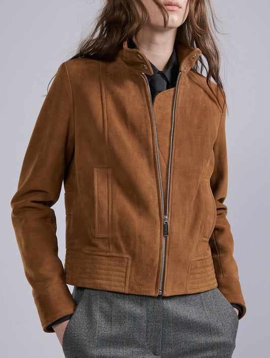 Camel suede lambskin jacket