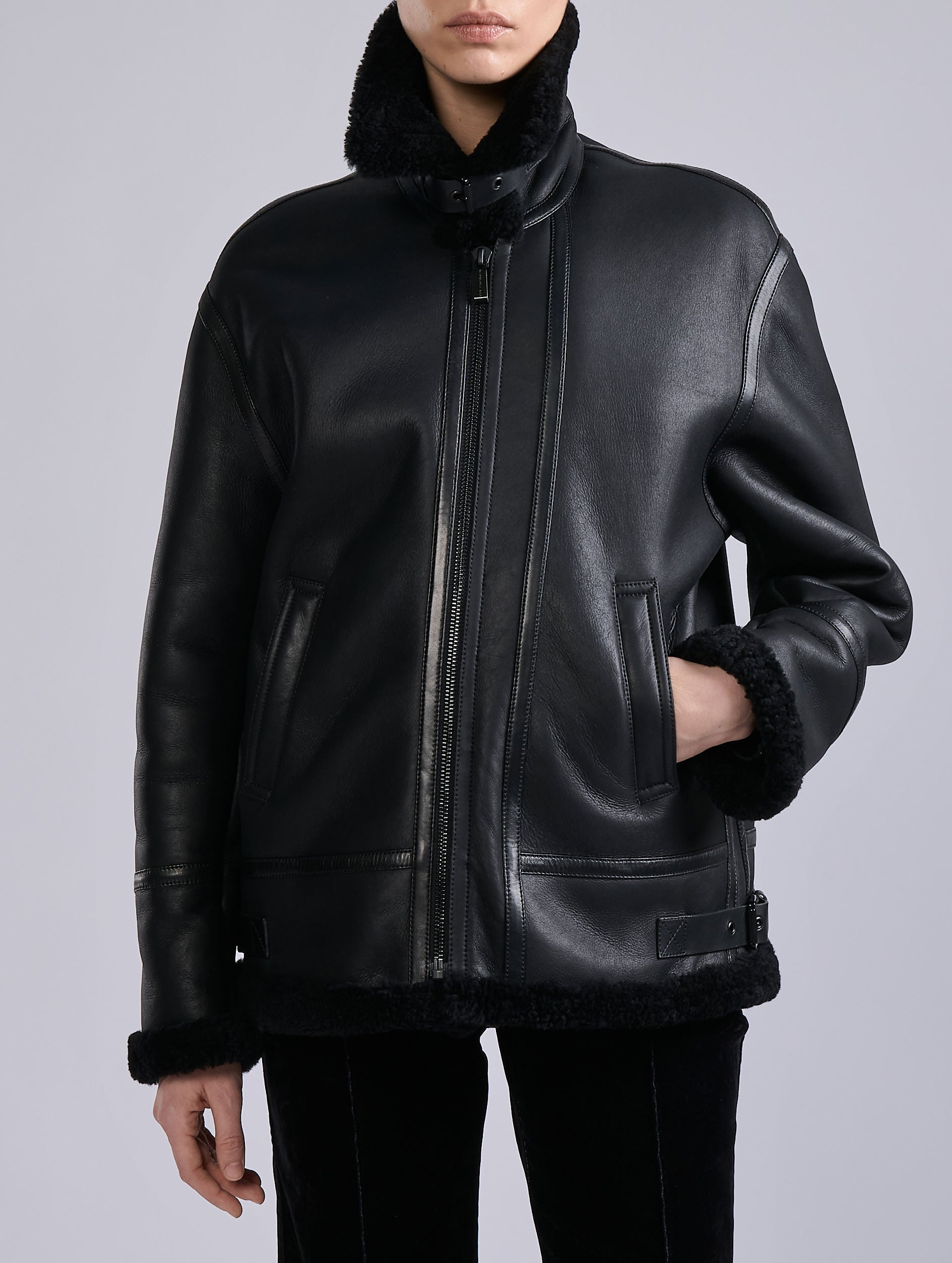 Women Ready-to-wear| Black shearling jacket | Barbara Bui Official