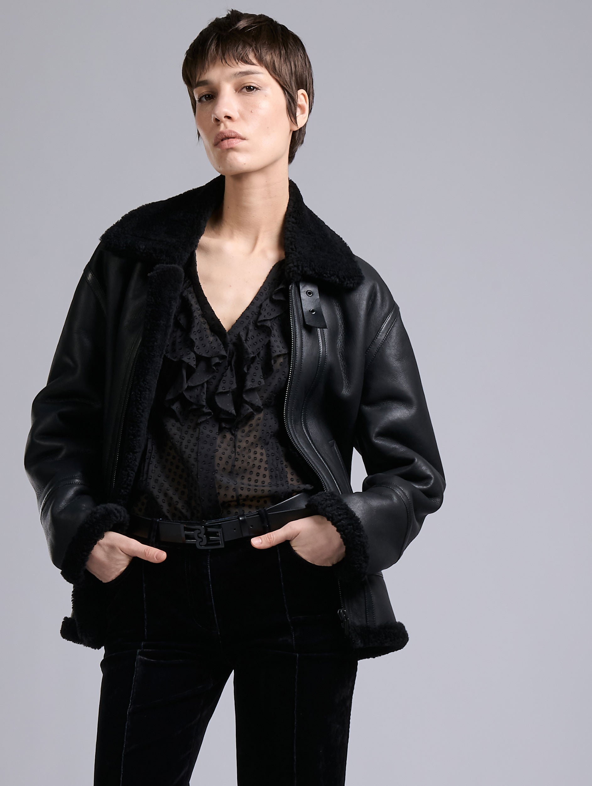 BARBARA BUI レザージャケット Women Ready-to-wear| Black shearling jacket | Barbara Bui Official