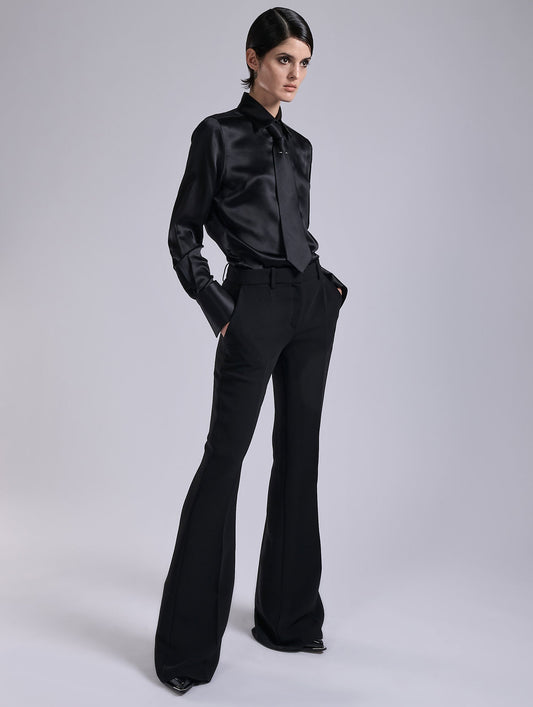 Black silk satin lavallière shirt