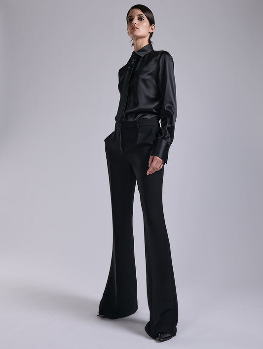 Black silk satin lavallière shirt