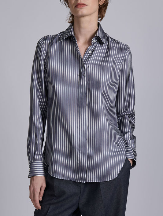 Chemise en twill de soie à rayure pékinée