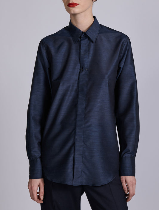  Navy extra-fine wool and silk shirt